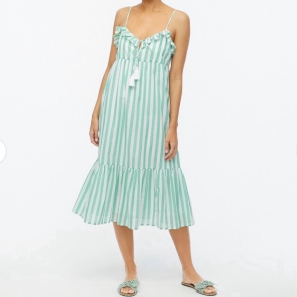 J. Crew green & white striped sun dress - large